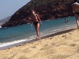 Beautiful topless girl in Mykonos 