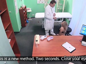 Sexy blonde patient in lingerie at doctors